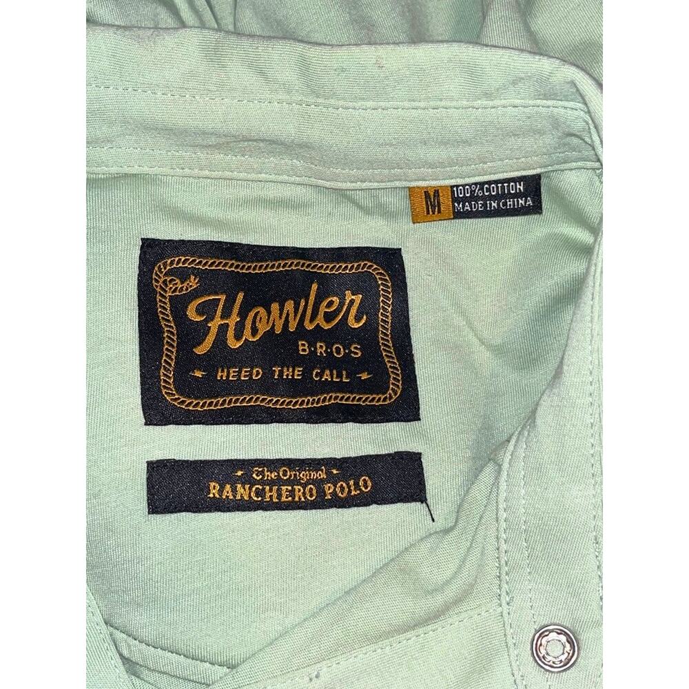 Howler Brothers Ranchero Western Pearl Snap Polo Green Cotton Shirt Mens M - Picture 5 of 11